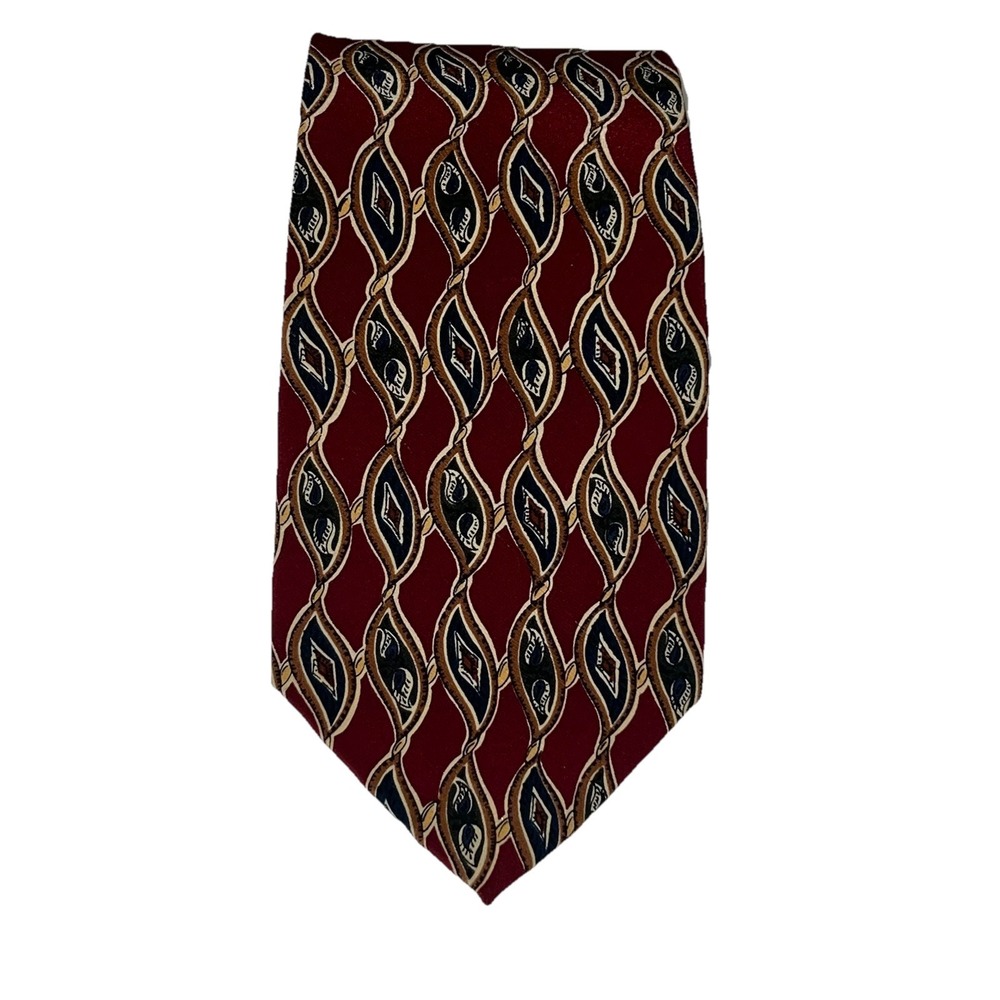 Chaps Ralph Lauren‎ Silk Geometric Necktie Made USA Vintage Preppy Classic Red